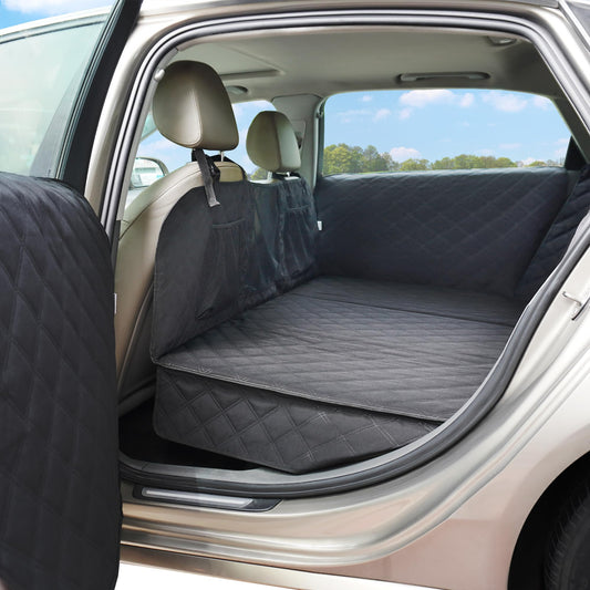 ALLANSING Back Seat Extender for Dogs- Hard Bottom Car Seat Cover for Pets with Door Protectors fits 3 or More Dogs 900D Waterproof Dog Hammock for Full Size Trucks SUVs